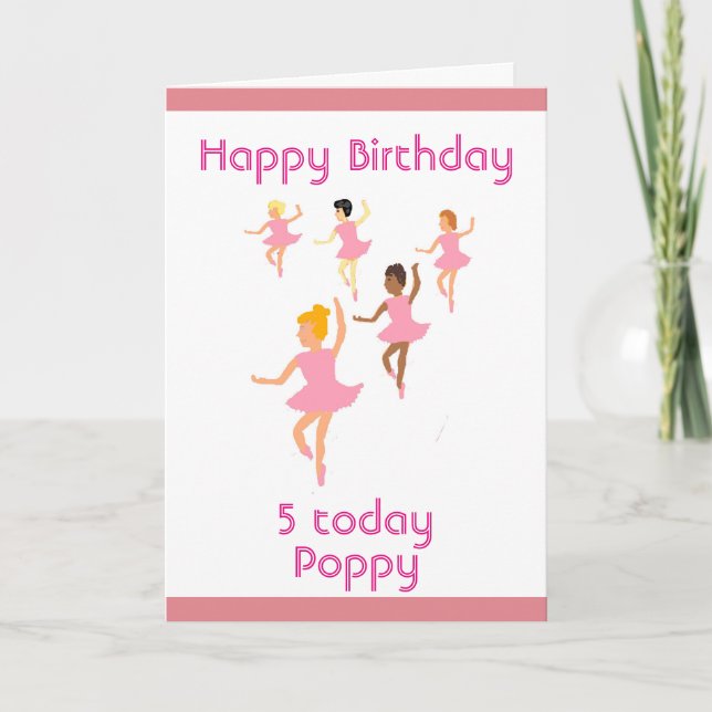 Ballerinas, childs birthday card add name agefront (Front)