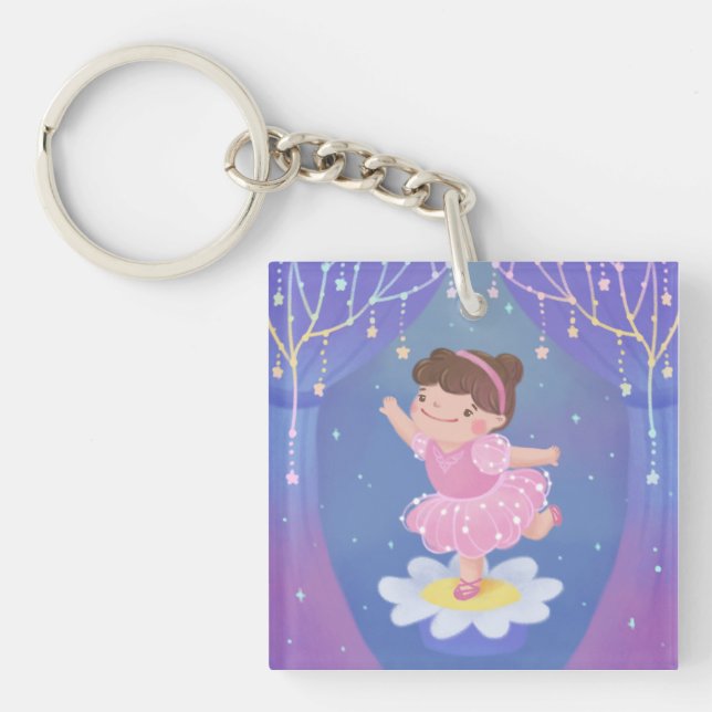 Ballerina's Dream Fantasy Illustration Keychain (Front)