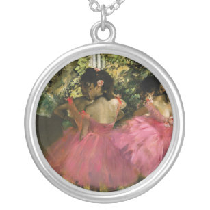 Ballerinas in Pink by Edgar Degas Silver Plated Necklace