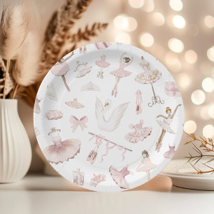 Ballerinas watercolor blush pink birthday party paper plate