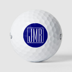 Balles De Golf 3 Initiales Monogramme Bleu et blanc de la marin