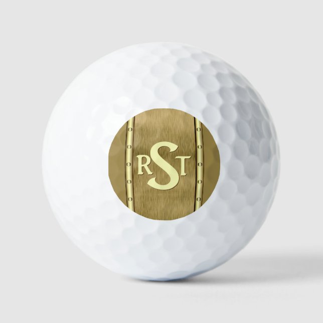 Balles De Golf 3 Lettre initiale Monogramme Brossé Crème Tan Brow (Recto)