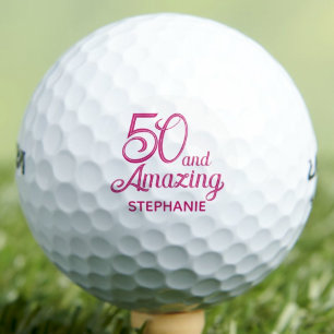 Balles De Golf 50e Anniversaire Écriture Rose Personnalisé Incroy