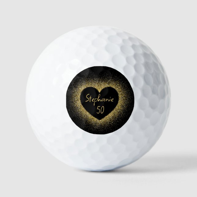 Balles De Golf 50e anniversaire Lady Golfer Black Gold Nom élégan (Recto)