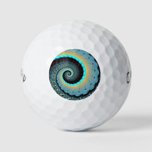 Balles De Golf Abstraite spirale d'art fractal bleu turquoise ora (Devant)