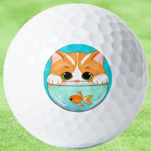 Balles De Golf Adorable Chat regarder dans le bol de poisson d'or