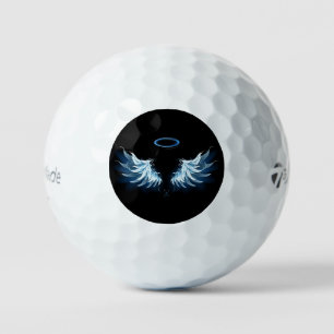 Balles De Golf Ailes d'ange bleues lumineuses sur fond noir