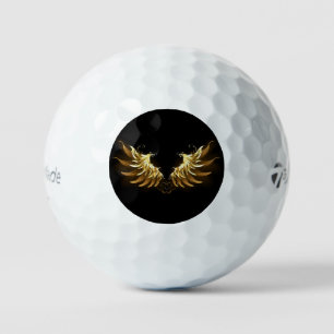 Balles De Golf Ailes d'Ange d'or sur arrière - plan noir