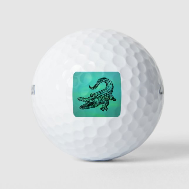 Balles De Golf Alligator Sur Un Arrière - plan Vert Marécageux (Devant)
