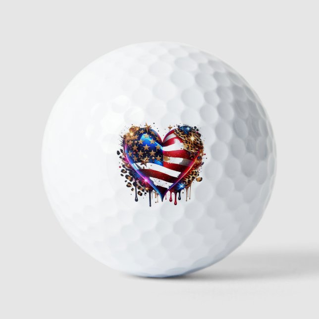 Balles De Golf American Flag Heart (Recto)