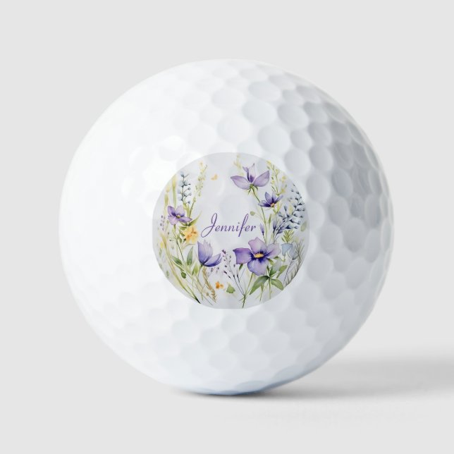 Balles De Golf Amethyst Meadow. Tendances des fleurs sauvages. (Recto)