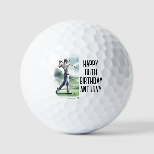 Balles De Golf Anniversaire Golfer Funny 80ème heureux Papa Golf  (Recto)