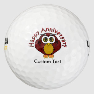 Balles De Golf Anniversaire heureux - hibou sage avec le texte