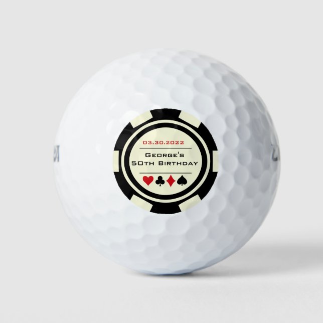 Balles De Golf Anniversaire Poker Chip Las Vegas Thème Rouge Noir (Devant)