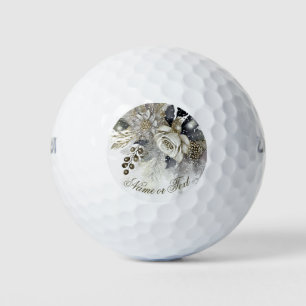 Balles De Golf Aquarelle Argent Golden White Roses Fleurs