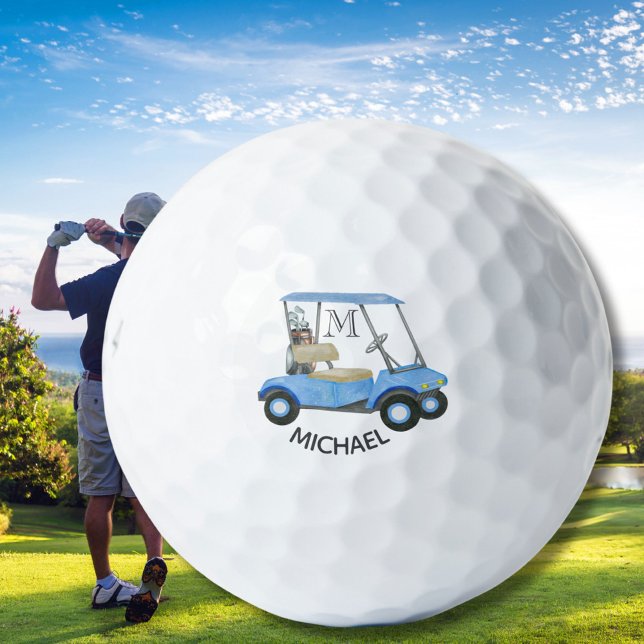 Balles De Golf Aquarelle bleu personnalisé Panier Nom du monogram (Créateur téléchargé)