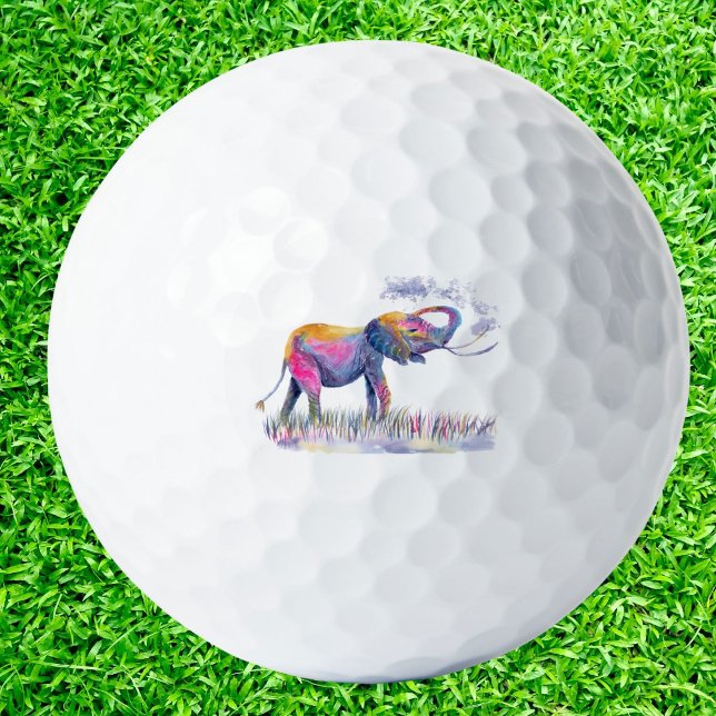 Balles De Golf Aquarelle colorée Happy Elephant (Créateur téléchargé)