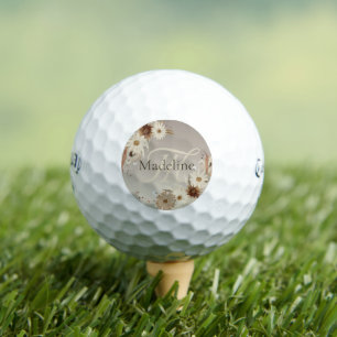 Balles De Golf Aquarelle d'automne Monogramme floral Personnalisé