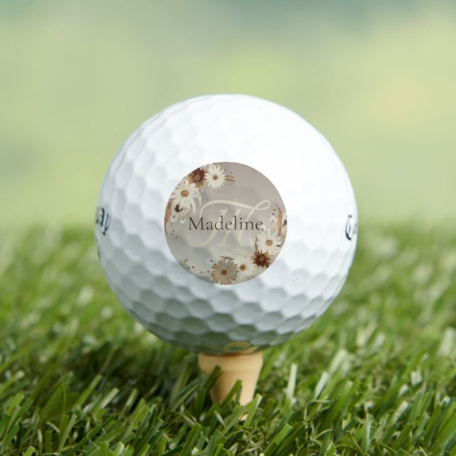 Balles De Golf Aquarelle d'automne Monogramme floral Personnalisé (T-shirt Insitu)