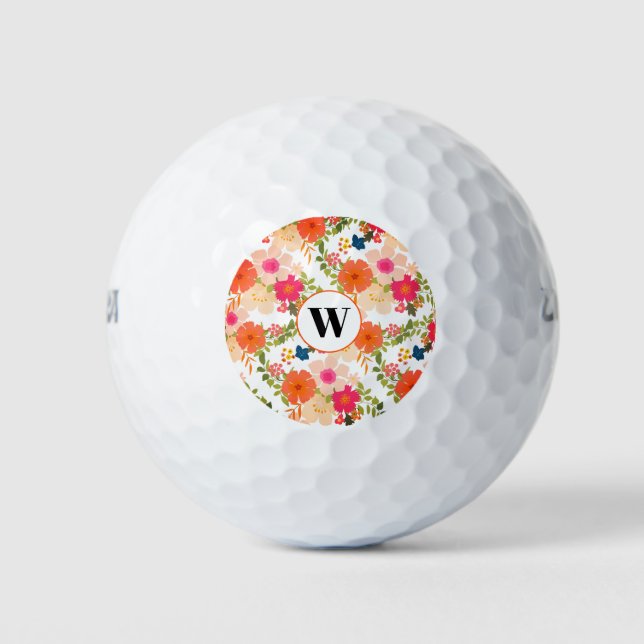 Balles De Golf Aquarelle florale monogramme (Devant)