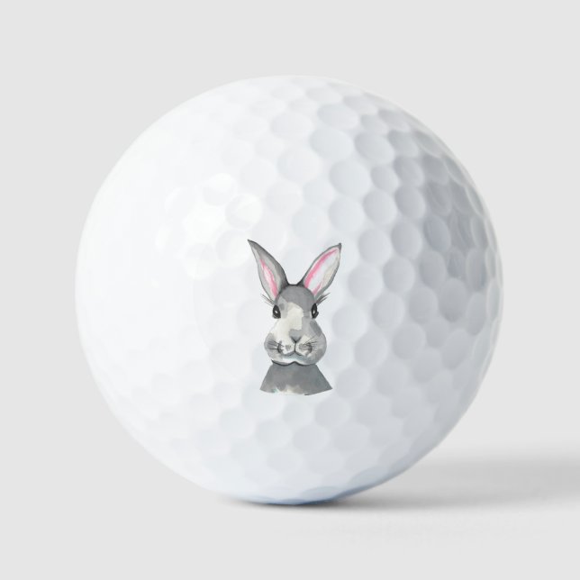 Balles De Golf Aquarelle Gris adorable Lapin (Recto)