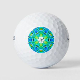 Balles De Golf Aquarelle Monogramme Géométrique Vert Abstrait
