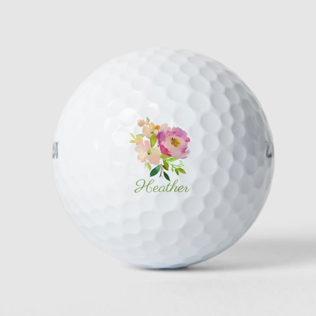 Balles De Golf Aquarelle personnalisée Floral (Devant)