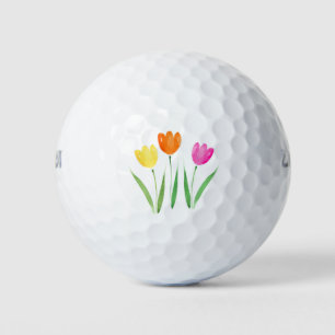 Balles De Golf Aquarelle rose jaune orange Tulip tiges