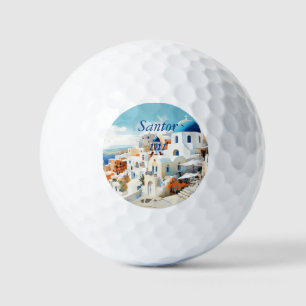 Balles De Golf Aquarelle Santorini Oia