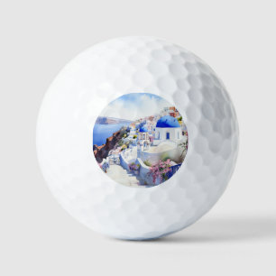Balles De Golf Aquarelle Santorini Oia