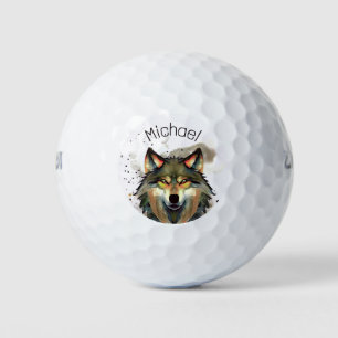 Balles De Golf Aquarelle Wolf Tons de Terre