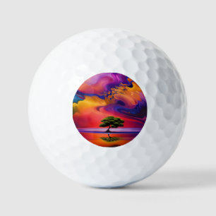Balles De Golf Arbre solitaire dans l'eau ciel coloré