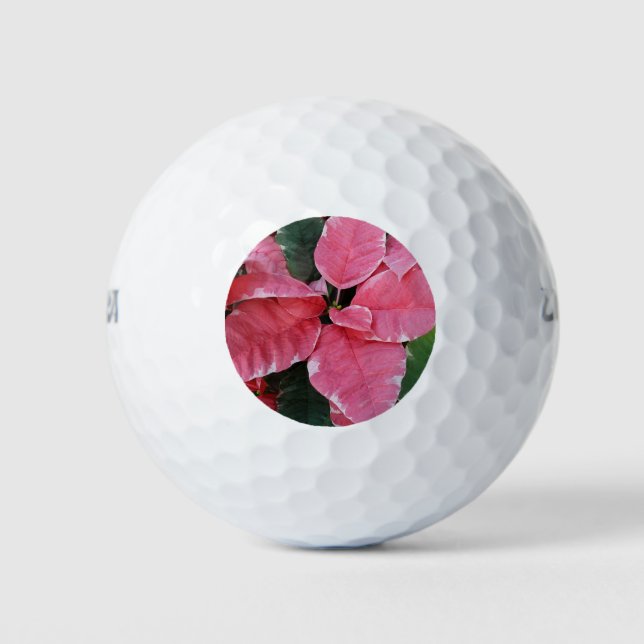 Balles De Golf Argent Star Marbre Poinsettias Pink Holiday Floral (Devant)