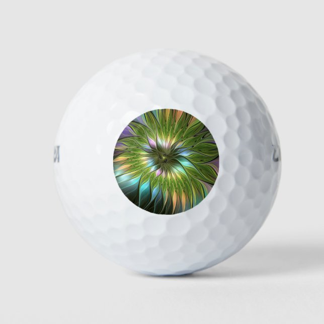 Balles De Golf Art Fractal Fleur Imaginaire Coloré Lumineux (Devant)