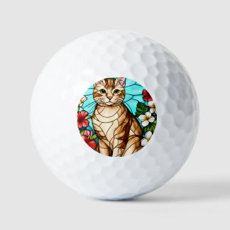 Balles De Golf Artistic Feline Portrait Amid Tropical Flowers 