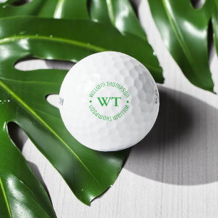 Balles De Golf Bal de golf blanc avec son nom (Monogramme vert)
