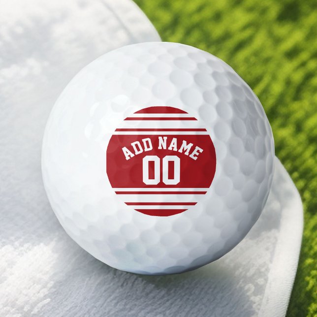 Balles De Golf Bandes rouges et blanches avec nom et numéro (Custom Golf Balls)