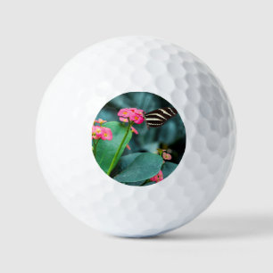 Balles De Golf Beau papillon sur une fleur rose