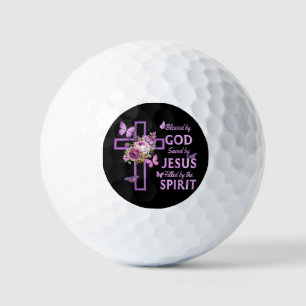 Balles De Golf Béni par Dieu sauvé par Jésus Croix Florale pourpr