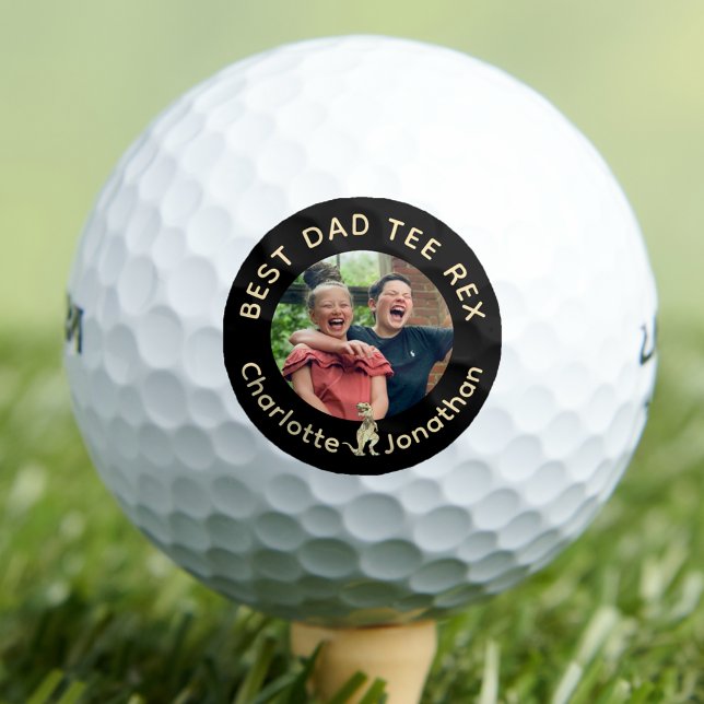 Balles De Golf Best Dad Tee Rex kids photo (Funny best dad tee Rex custom kids photo golf ball Funny dinosaur theme father golfing gift from kid)