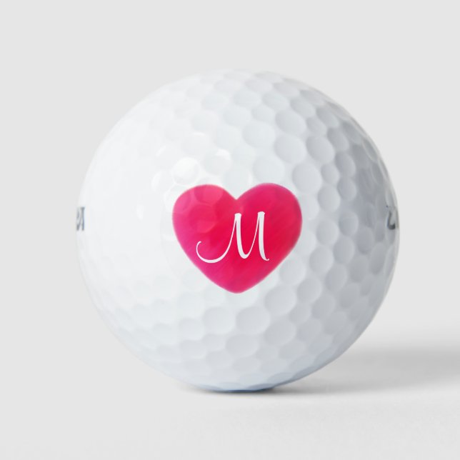 Balles De Golf Billes de golf de Monogramme de coeur rose vif (Devant)