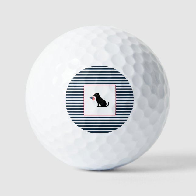 Balles De Golf Black Lab Silhouette American Flag Patriotique (Recto)