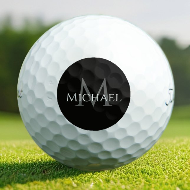 Balles De Golf Black Monogram Name Initial Custom  (Custom Monogram Black & Gray Golf Balls – Elegant Initial & Name Design for Stylish Play)