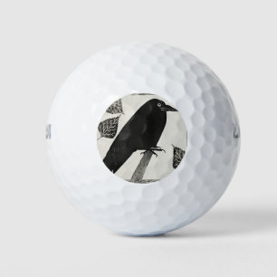 Balles De Golf Black Simple Crow Illustration