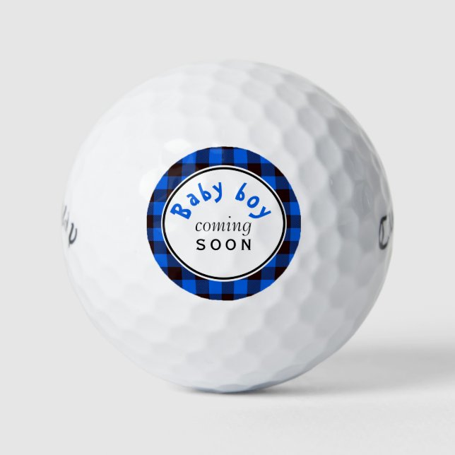 Balles De Golf Bleu Buffalo Plaid Baby Boy Bientôt (Devant)