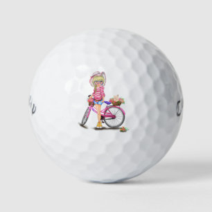 Balles De Golf Blonde Girl with Pink Bike Golf Balls