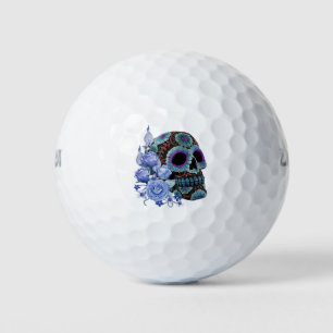 Balles De Golf Blue Floral Black Sugar Skull Jour des morts