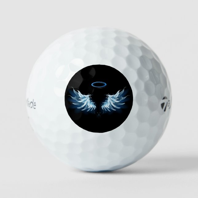 Balles De Golf Blue Glowing Angel Wings on black background (Recto)
