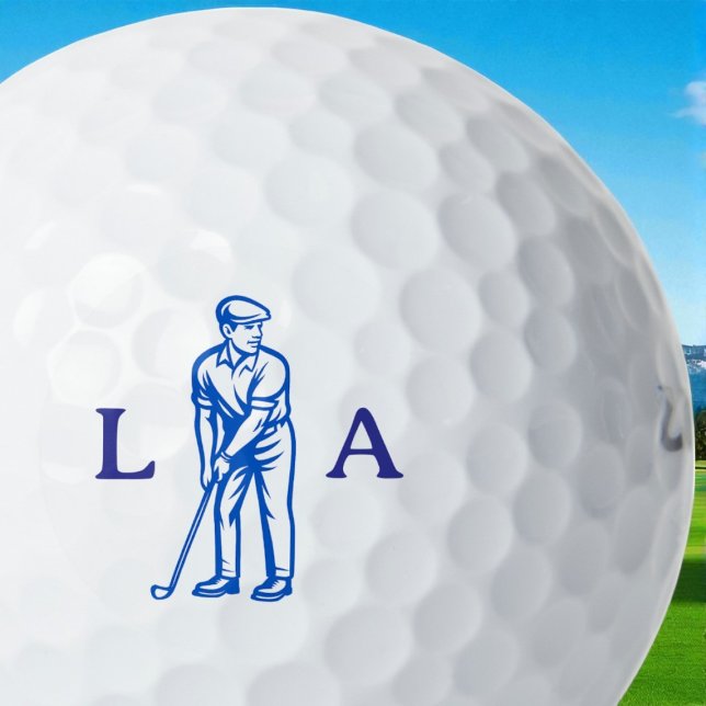 Balles De Golf Blue Golfer Icon with Serif Initials  (Créateur téléchargé)