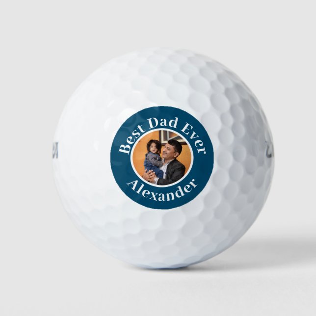 Balles De Golf Blue Modern Best Papa jamais ajouter photo | nom (Devant)